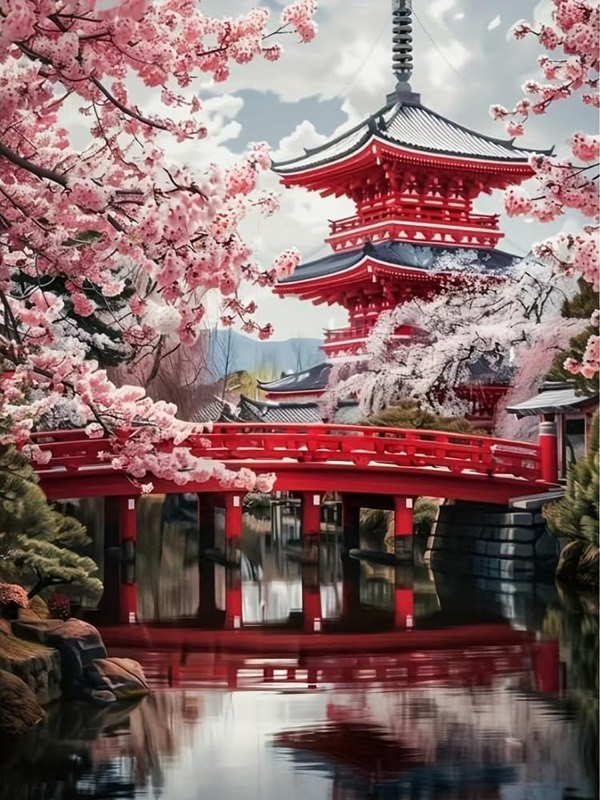 Sakura Pagoda paint by numbers kit