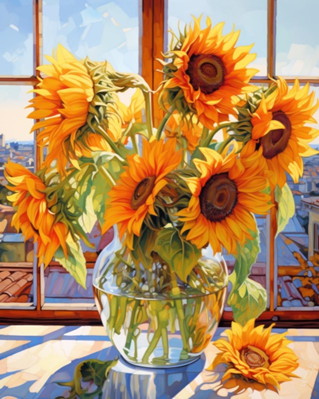 Window Sunflowers paint by numbers kit