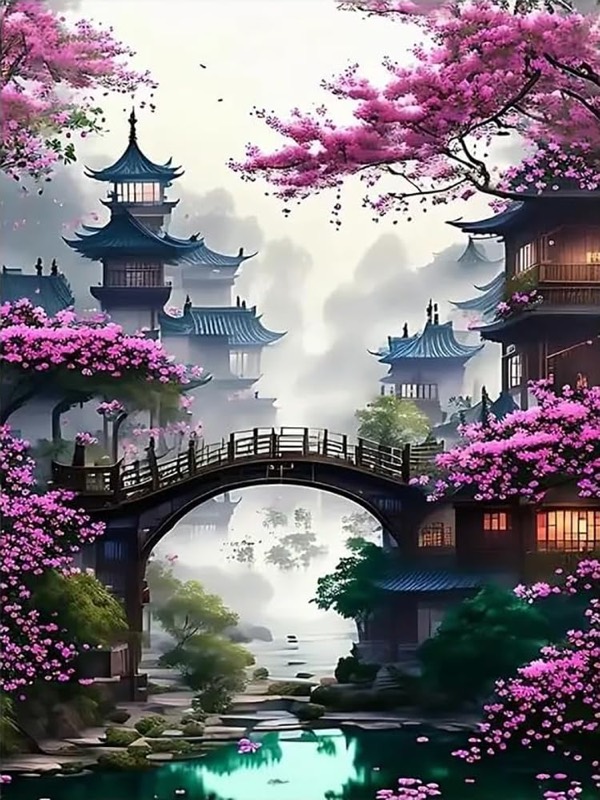 Sakura Bridge paint by numbers kit